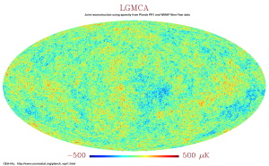 Joint reconstruction from WMAP9 and Planck PR1 data with LGMCA