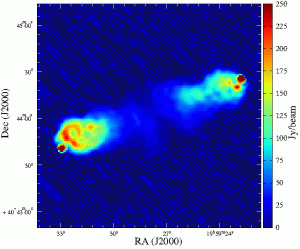 Super-resolved image of the radiosource Cygnus A (real data), reconstructed by the new Sparse imager (SASIR).