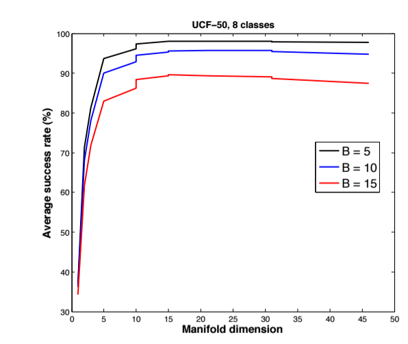 Compressive video classification in a low-dimensional manifold with learned distance metric